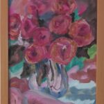 "Jarrón con rosas"<br />Óleo sobre papel entelado, enmarcado, 22 x 31 cm.